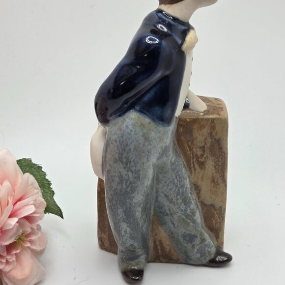 Vintage Hummelwerk Rex Valencia Spain Figurine Boy Cobalt Blue Leaning Porcelain - Picture 2 of 12